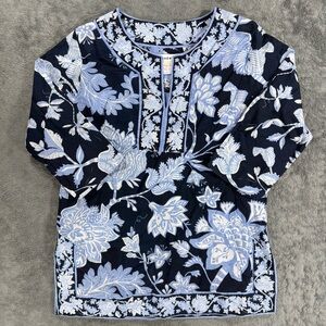 Gretchen Scott Floral Print Tunic Lightweight Casual Preppy Classic